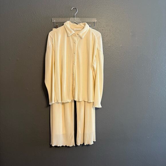 Beige Botany Pleated Cream Lounge Matching Pant Set Size M/L - Picture 1 of 8